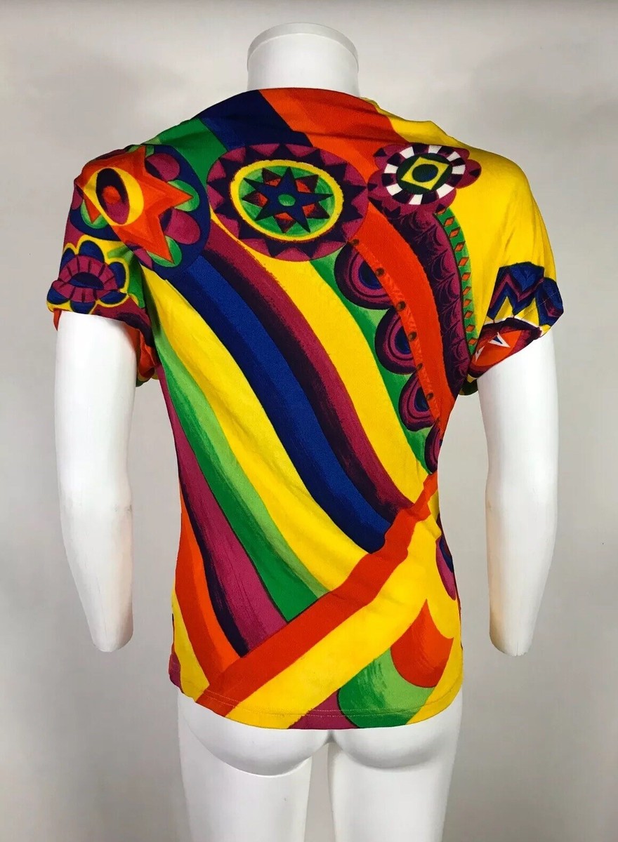 Vtg Gianni Versace Yellow Printed Top XS 38 | eBay
