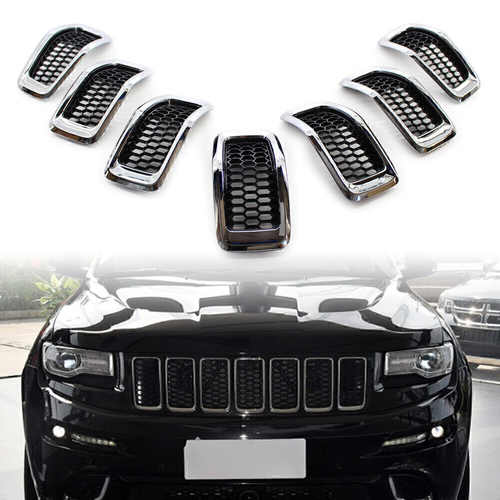 Honeycomb Front Grille Inserts Grill Cover Trim Chrome Fit Jeep Cherokee 2014-18