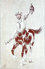 Greek Mythology - CENTAUR Holding the Head of an Enemy - Engraving 19th Grd. Format