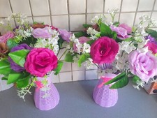 Pair of artificial mixed purple roses & gypsophila flower & vases Decorations 1