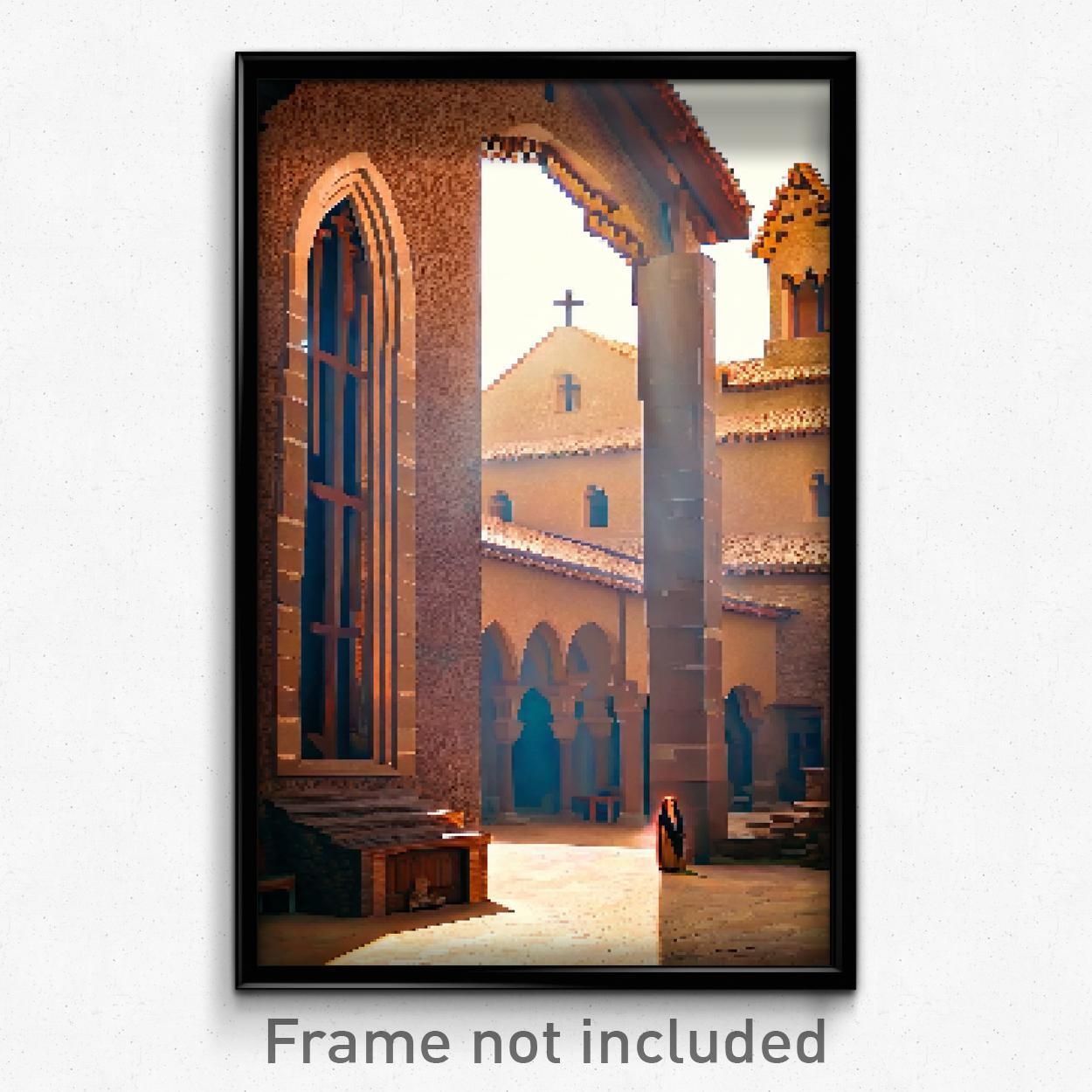 Pixel Art Poster - Brown Monastery (8 Bit Psychedelic Trippy Video Game Print)