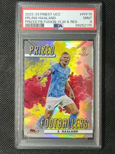 Erling Haaland 2022-23 Topps Finest Prized Footballers Fusion Yellow Red PSA 9