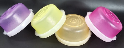 Tupperware Set of 4 Smidgets Sheer Translucent Pastel Yellow Clear Lids 1 Oz