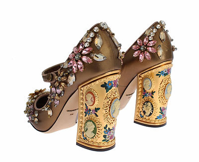 DOLCE & GABBANA Coco Bronze Napa Mary Jane Pump Shoe Cameos
