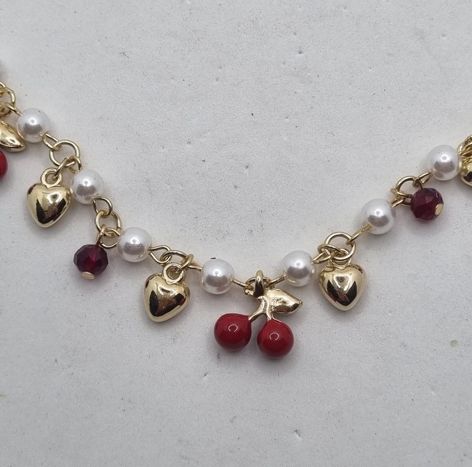 GIROCOLLO CON CILIEGIE SMALTATE, girocollo estivo, parure - Immagine 4 di 4