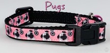 Pugs  cat or small dog collar 1/2" wide adjustable handmade bell or leash