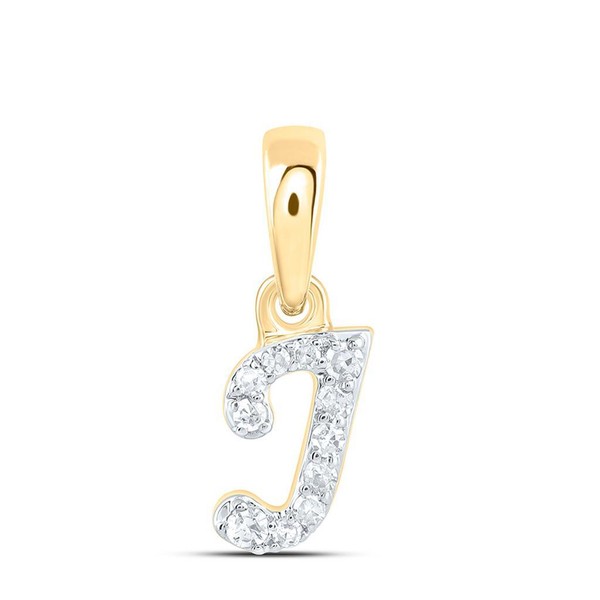 10K Gelbgold Echter Diamant Damen Blockschrift Initial J Mini AnhäNger 1/20 CT-image
