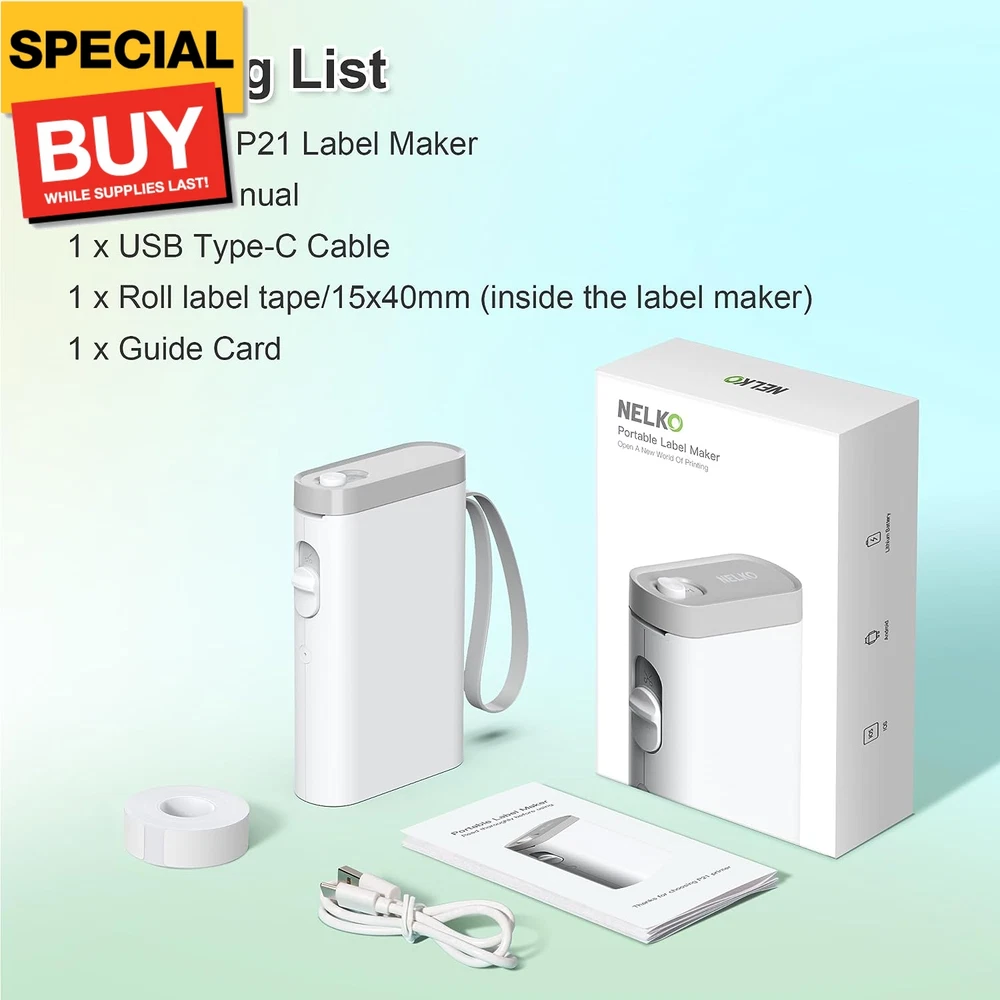 Bluetooth Label Maker P21 with Tape - Wireless Mini Portable Label Printer
