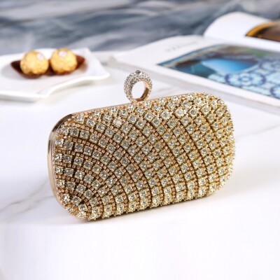 Gold Rhinestone Crystal Women Evening Party Clutch Bag
