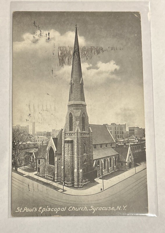 An aerial view of St. Paul’s Episcopal Church in Syracuse New York postcard