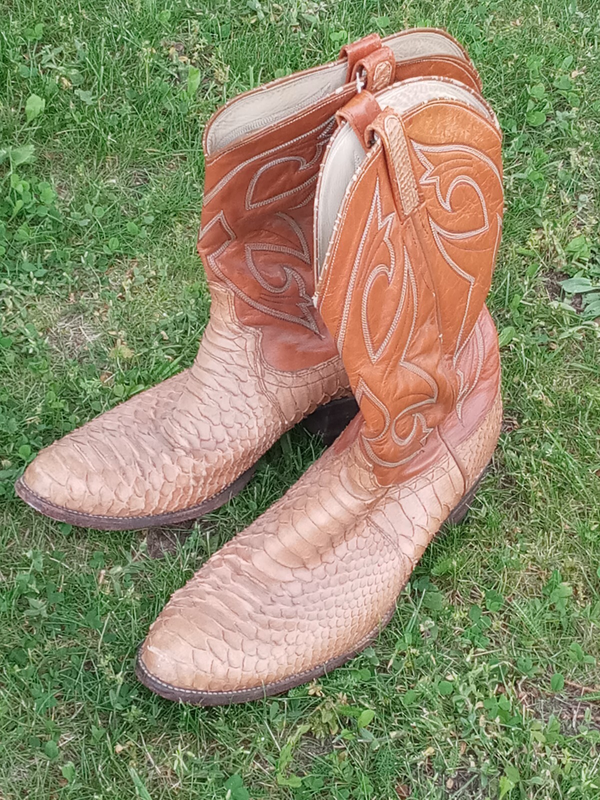 Vintage Dan Post Golden Python Snake Skin Cowboy Boot… Gem