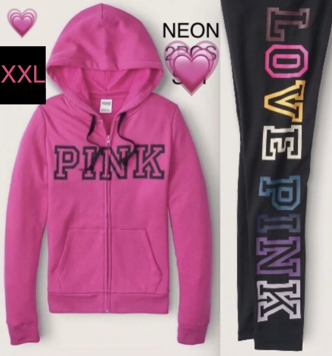 XXL Victoria Secret PINK Full Zip Hoodie & Legging 2PCS SET