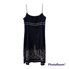 Ann Taylor Women's Empire Waist Dress Embroidered Leaves Black size 12