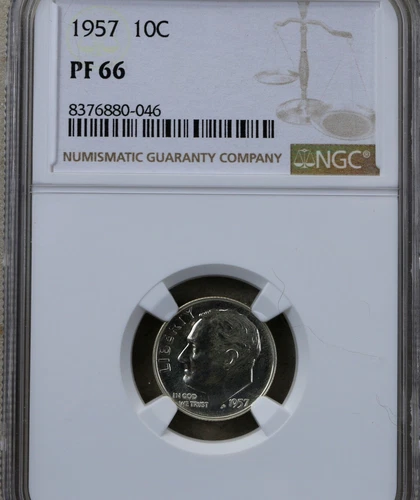 1957 Silver Proof Roosevelt dime graded by NGC PF 66