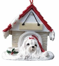Maltese in Doghouse Ornament w/ Magnet on back PERSONALIZED FREE