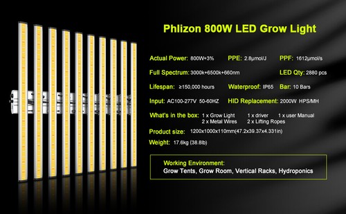 Phlizon 640~800W Samsung barras de luz LED de crecimiento lámpara interior regulable de espectro completo - Imagen 25 de 39