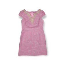 Lilly Pulitzer Metallic Annie Shimmer Dress Pink Rosaline Jacquard 8