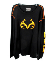 REALTREE Pullover Thermal Shirt Men Size XL Black Logo Round Neck Long Sleeve