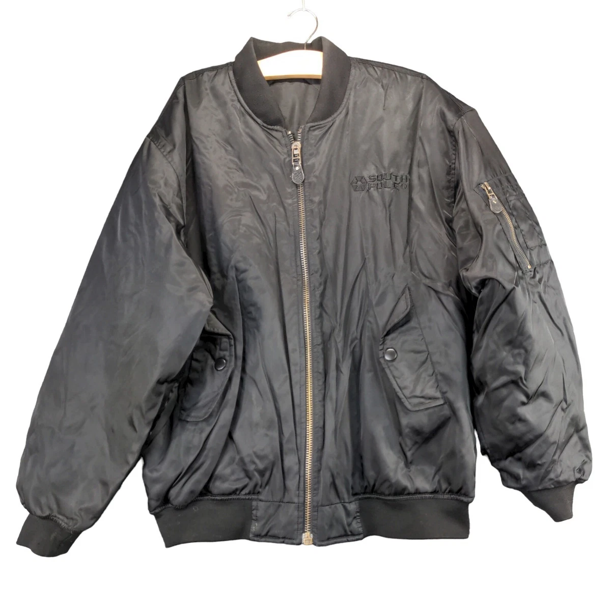 Southpole Mens Jacket Coat Size 25W 29L Black Quilted Lining Full Zip