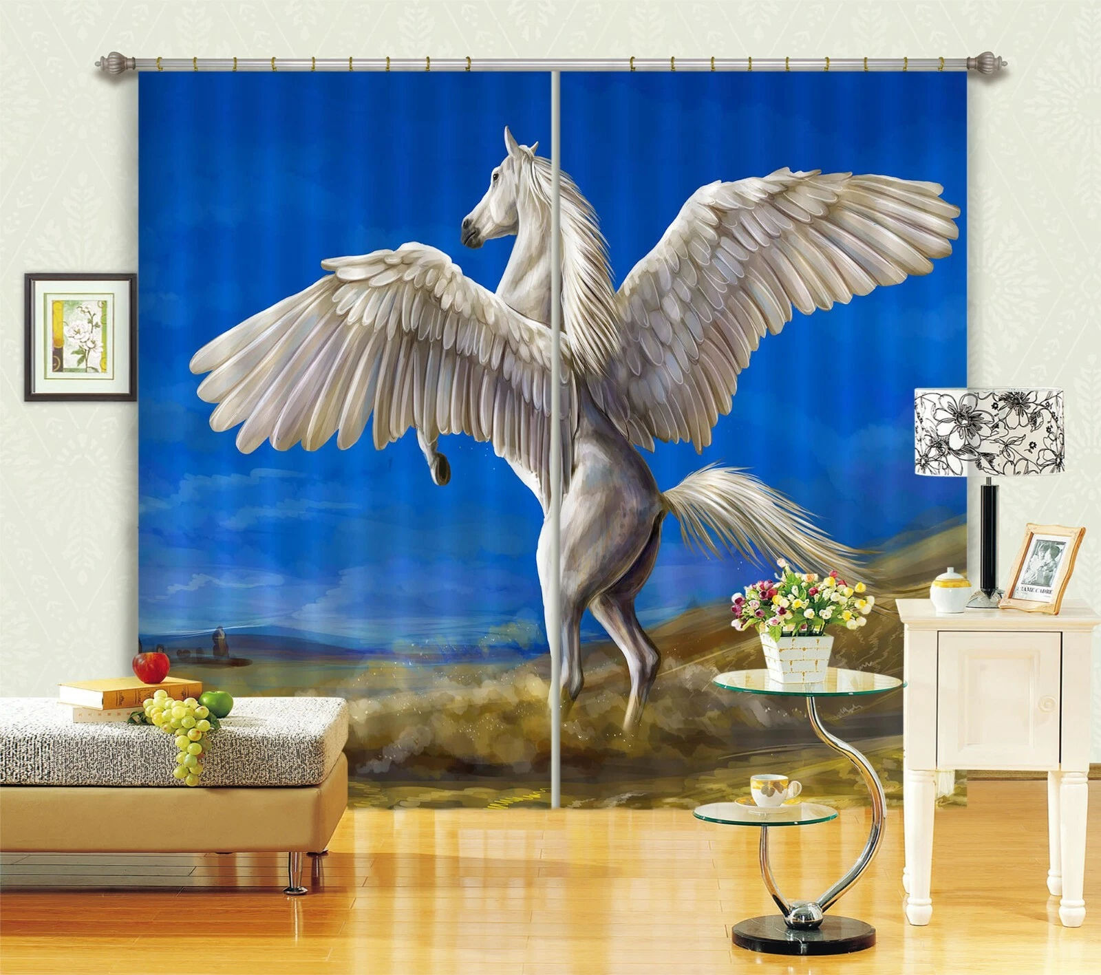 3D Pegasus Grassland ZHUA138 Animal Blockout Photo Curtain Fabric Window Zoe