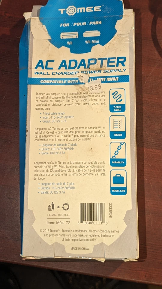 AC Adapter Wall Charger Power Supply for Wii & Wii Mini by Tomee NOS - Image 2 of 4