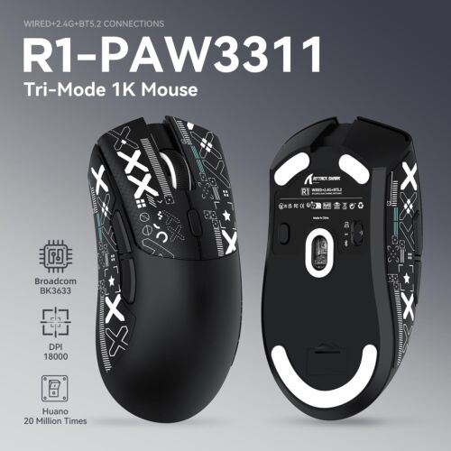 ATTACK SHARK R1 49g PixArt PAW3311 Gaming Sensor, BT/2.4G Wireless/Wired Mouse - Picture 37 of 50