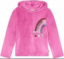 BCBG Girl Sequin Rainbow 2PC Plush Hoodie  Leggings Set Pink/Grey S 7/8 NEW