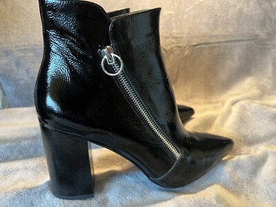 Nine West Russity Black Patent Leather Pointed Toe Heel Booties