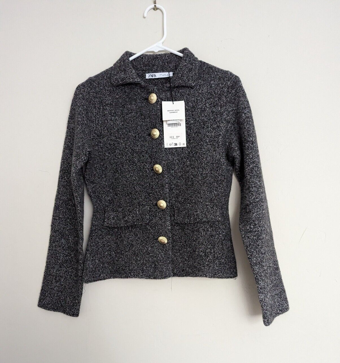 ZARA Woman TWISTED 100% WOOL CARDIGAN BLAZER Dark Gray S M ZARA Woman TWISTED 100% WOOL CARDIGAN BLAZER Dark Gray S M