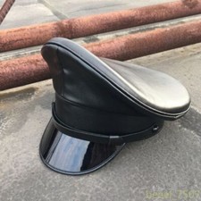 Mens Faux Leather Black Police Gay Military Army Muir Biker Peaked Caps Hat New