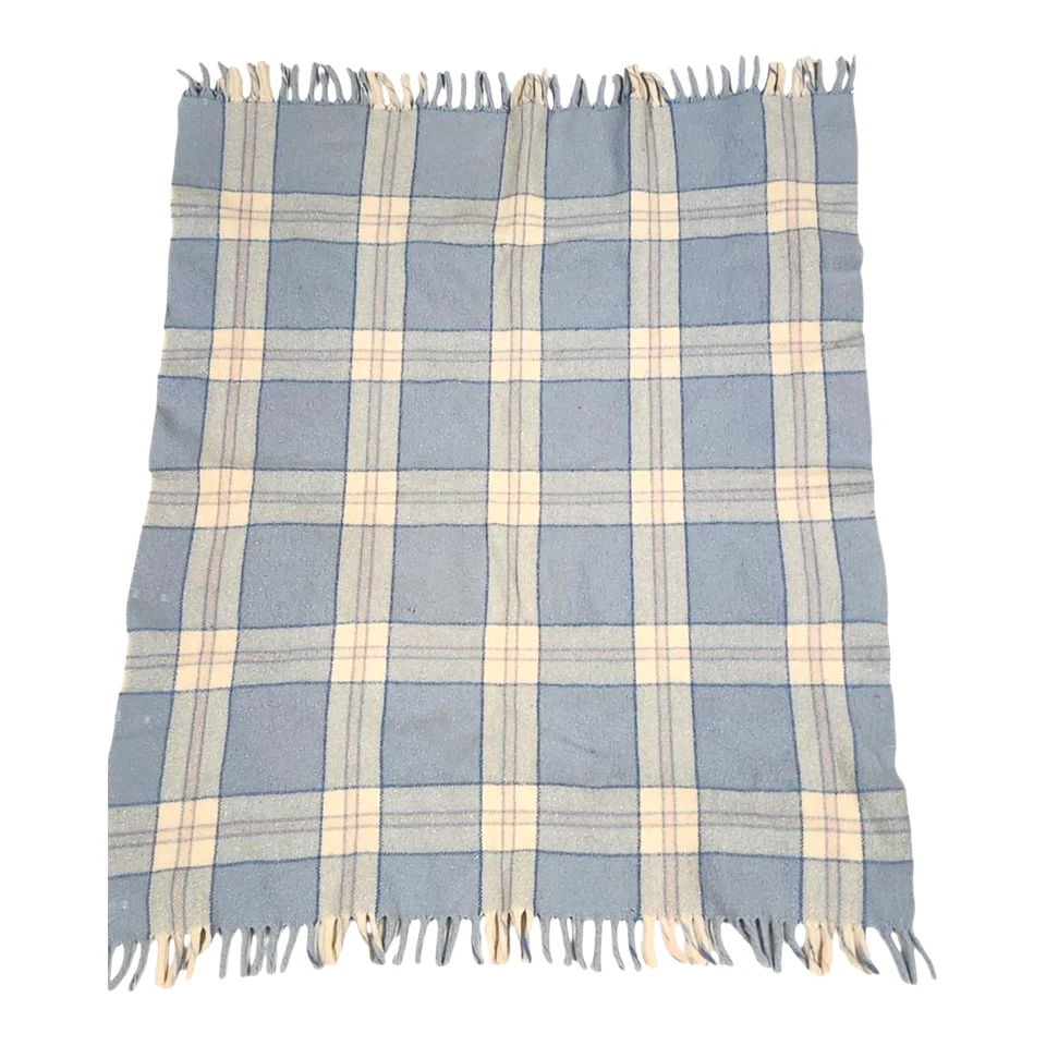 Manta de lana para bebé vintage a cuadros azul pastel, blanco, rosa Appx 30"x38” *Leer Foto 3 de 4