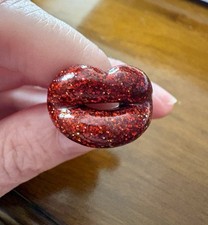 Genuine Solange Azagury-Partridge Sterling Silver And Red Glitter Hot Lips Ring