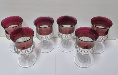 King's Crown Tiffin Vintage Ruby Goblet Water Wine Thumbprint Stemmed