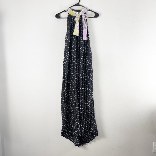 Dear Creatures Women's Polka Dot High Neck Sleeveless Pleated Maxi Dress Sz XS