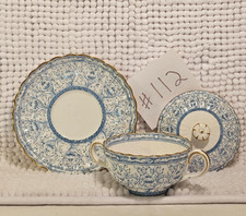 Bouillon cup w/ saucer and lid, vintage china by Spode Copeland, blue with gold