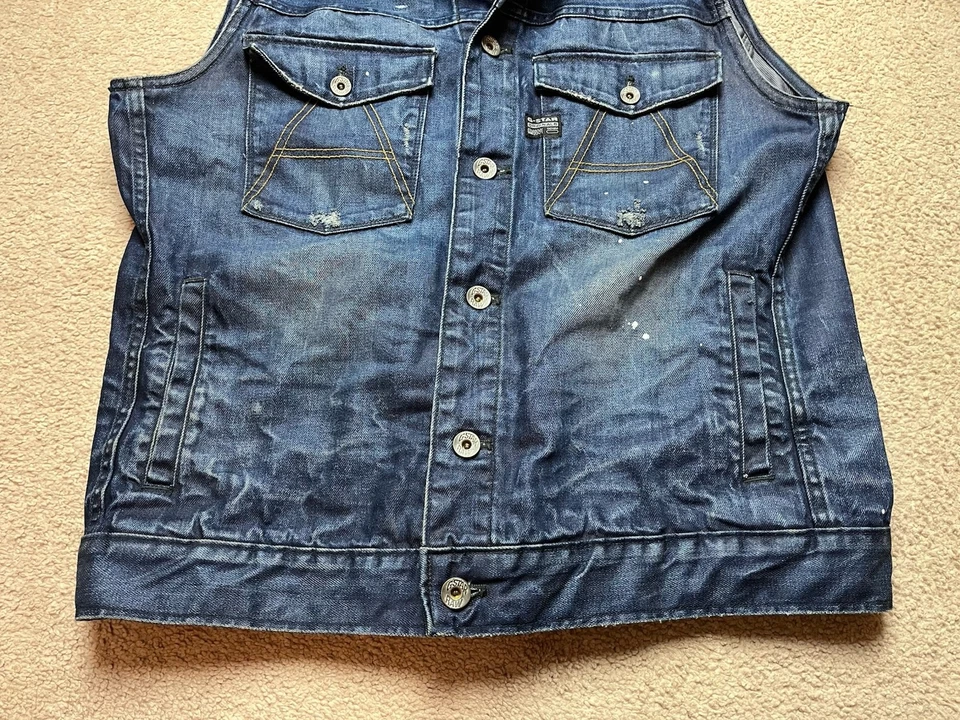 G Star Raw Chaleco Sin Mangas Azul Oscuro Denim Jean Chaqueta Hombre’s Grande Mujer’s 2XL Foto 3 de 4