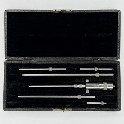 Vintage LS Starrett Inside Depth Micrometer Gauge Velvet Lined Box
