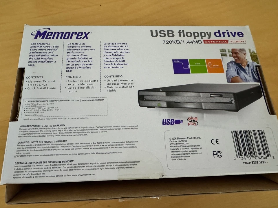 Memorex USB флоппи-дисковод внешних данных ноутбука 1,44 МБ двойной 720 КБ одиночный - Изображение 2 из 3