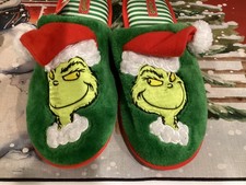 Dr Seuss' Grinch Slide Slippers HTF size Men's 11/12 Christmas Santa Hat New