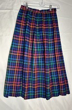 Vtg Pendleton MulticolorPlaid Virgin Wool Pleated Midi Skirt S 8 Academia Preppy