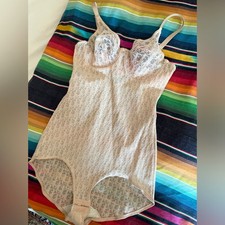 Vintage 80s CHRISTIAN DIOR Monogram Lace Underwire Bodysuit 36 B