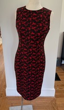 Calvin Klein Red  Black Sleeveless Midi Sheath Dress Size 4 Excellent 