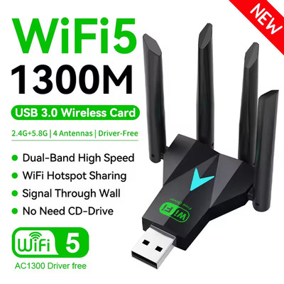 USB Wifi Adapter 1300 Mbps USB 3.0 Stick WLAN Dongle 2.4Ghz 5Ghz Dualband Antena