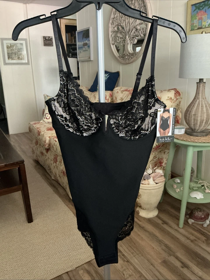 Traje corporal moldeador de buceo Nicole Miller NY negro talla M estilo NM8387D UW sujetador nuevo con etiquetas $48 Foto 3 de 4