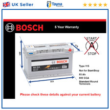 Car Battery S5011 Bosch 115 800A 85Ah 5Yr Warranty 315x175x190