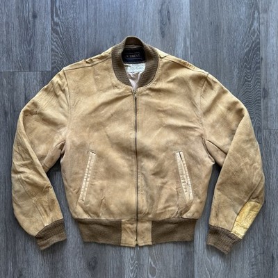 Vintage 50s Brent Brown Suede Leather Bomber Jacket Distressed 