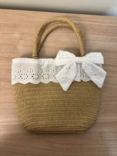 Girls Straw Hand Bag Bow Lace Detail 9  Super Cute Kids Beach Summer Bag