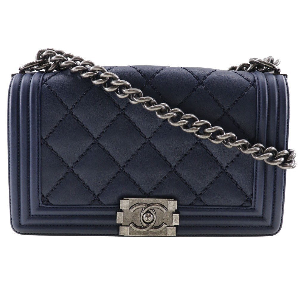 バッグ CHANEL Boy chanel Shoulder Bag ChainShoulder Matelasse Navy blue