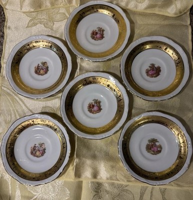 NEW Set of 6 Vizavi T Limoges Tea Saucers Oro Fragonard Gold Italy 5.75  Italy