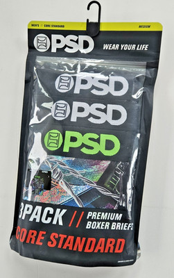 PSD Mens M 32-34 Boxer Briefs Underwear 3 Pack Premium 3 Pr Gray Black Barb Wire